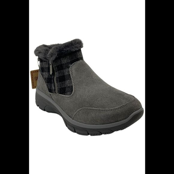 Skechers Women's Plaid Days Easy Going Ankle Boots Charcoal - Medium - Picture 1 of 3